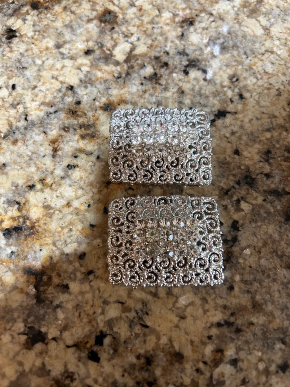 Tip Toe vintage, rectangular, silver filigree shoe clips clear rhinestones, - Picture 3 of 10